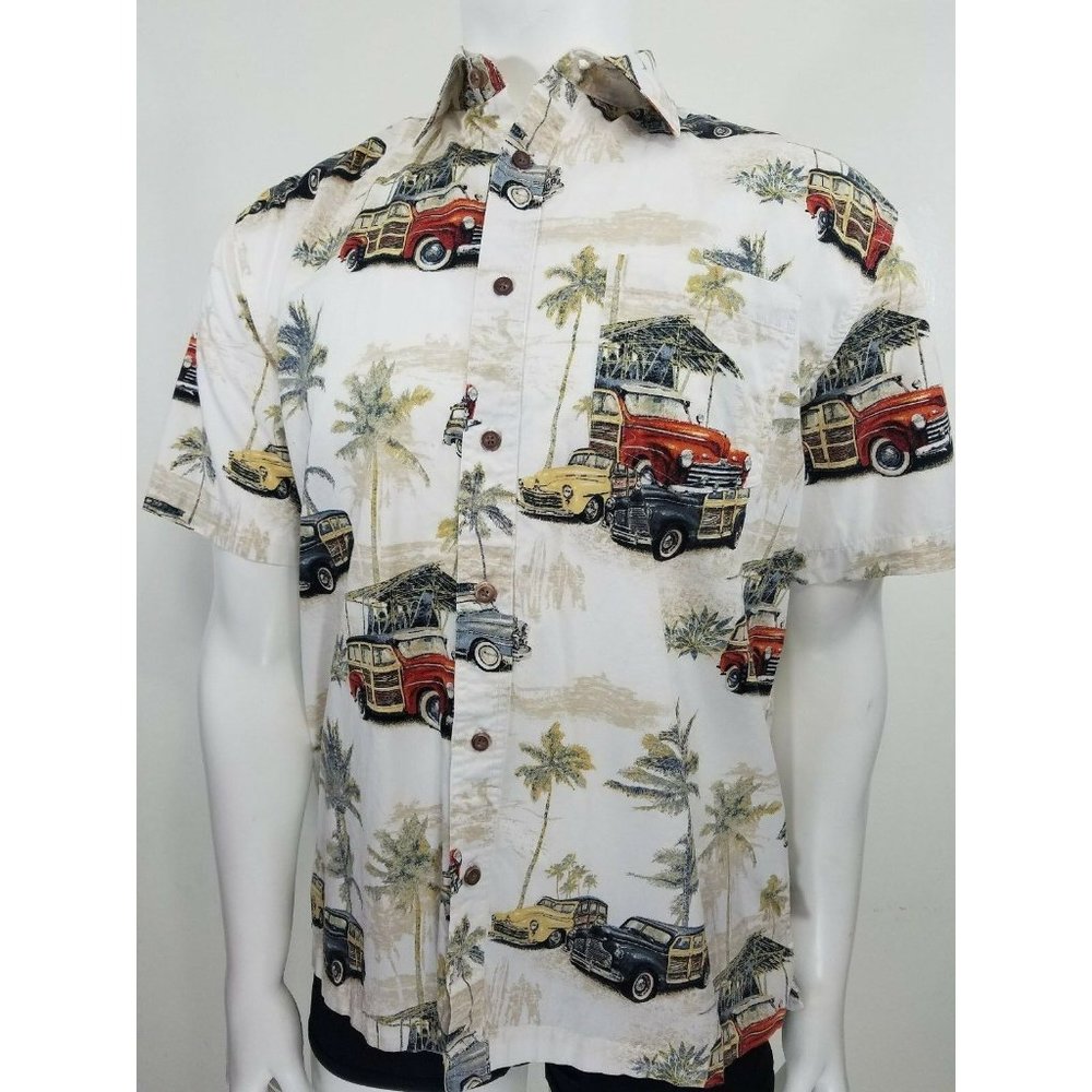 Clearwater Outfitters Button Down Shirt Mens Large White Vintage Cars Beach